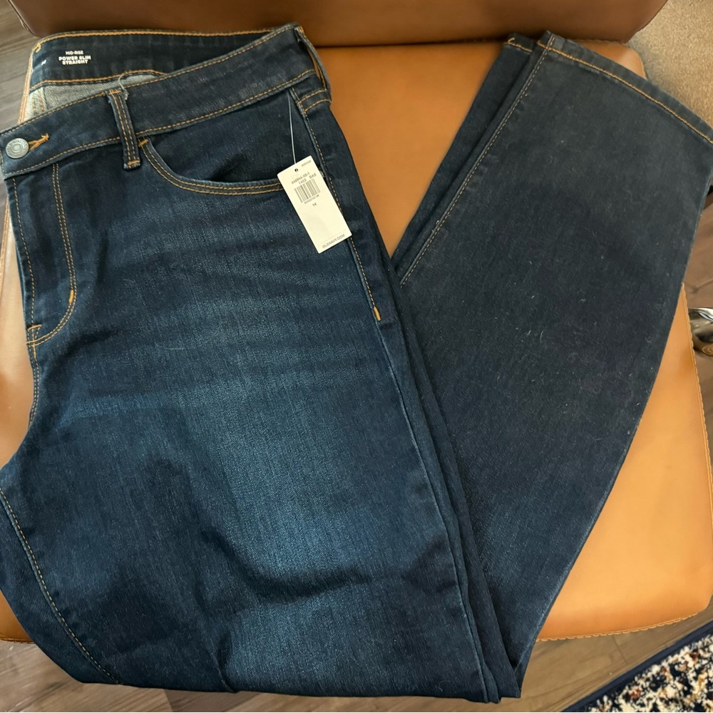 NWT Old Navy Women’s Jeans Mid-Rise Power Slim Straight Dark Fade Size 14